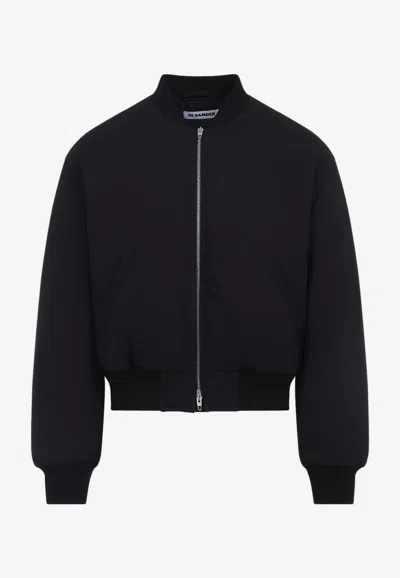 Jil Sander Ribbed-trim Zip-up Bomber Jacket In Black