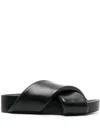 Jil Sander Black Slides With Padded Crossover Straps In Leather In Black