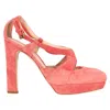Jil Sander Cross Strap Chunky Heel Platform Pumps In Coral Suede In Orange
