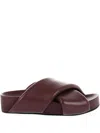 Jil Sander Criss Cross Designed Leather Sandals In Red