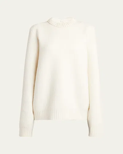 Jil Sander Cruise Beaded Wool Sweater In Cloud