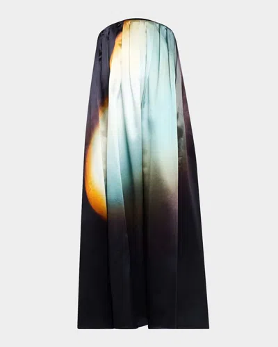 Jil Sander Cruise Long Strapless Pleated Dress In Dark Sky