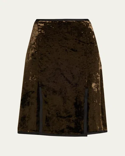 Jil Sander Crushed Velvet Slit Skirt In Brown