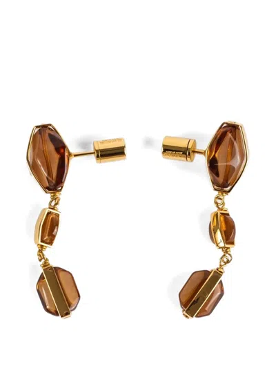 Jil Sander Crystal Drop Earrings In Brown