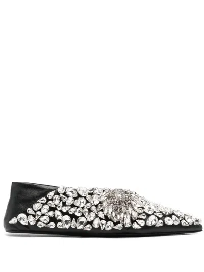 Jil Sander Crystal-embellished Ballerina Shoes In Black