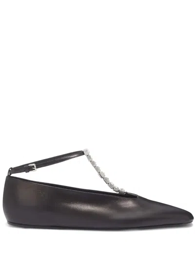 JIL SANDER CRYSTAL-EMBELLISHED LEATHER BALLERINA SHOES