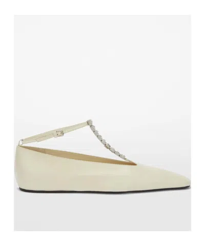Jil Sander Crystal-embellished Leather Ballerina Shoes In Nude