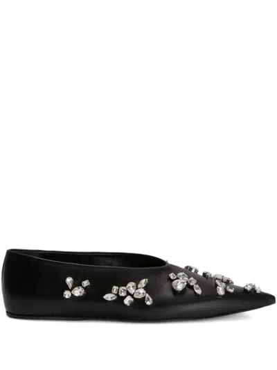 Jil Sander Crystal-embellished Pointed-toe Ballet Flats In Multi
