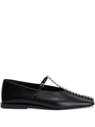 Jil Sander Crystal-embellished Square-toe Ballet Flats In Black