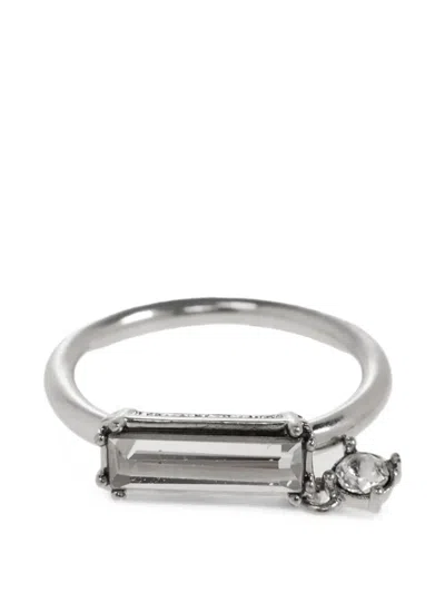 Jil Sander Crystal-embellished Baguette-cut Ring In Silver