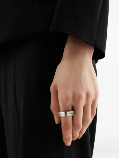 Jil Sander Crystal-embellished Logo-engraved Ring In Metallic