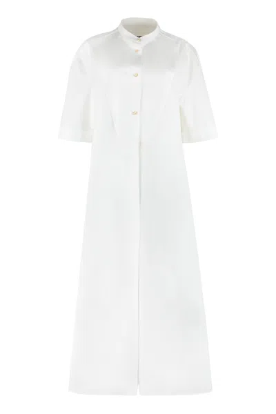 Jil Sander Cuffed Sleeve Cotton Shirtdress In White