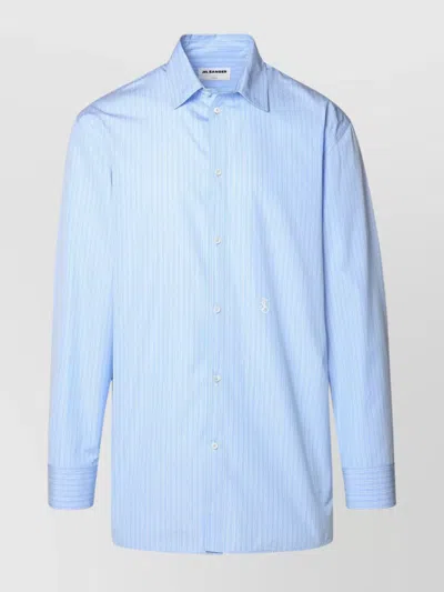 Jil Sander Cuffed Sleeves Striped Cotton Shirt In Blue