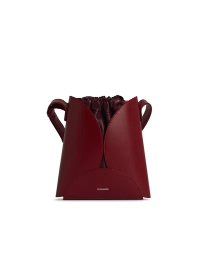 Jil Sander Curve Burgundy Leather Crossbody Bag In White
