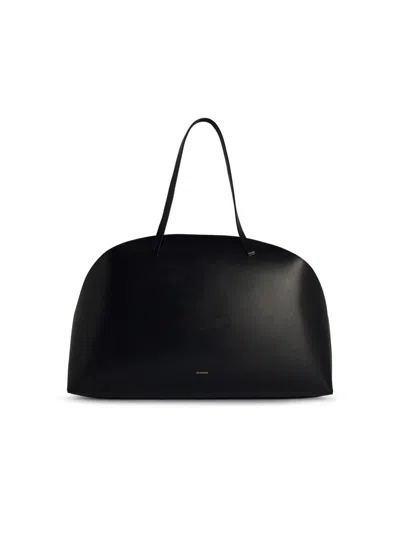 Jil Sander 'curve' Large Black Leather Crossbody Bag