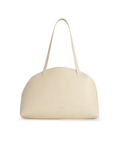 Jil Sander Curve Media White Leather Crossbody Bag