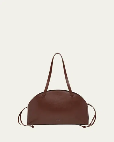 Jil Sander Curve Medium Leather Shoulder Bag In Dark Earth