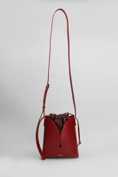 Jil Sander Curve Shoulder Bag In Bordeaux Leather In Burgundy
