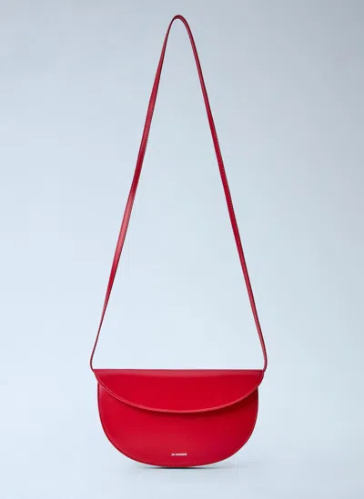 Jil Sander Medium Coin Curved-flap Leather Shoulder Bag In Red