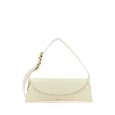 Jil Sander Curved Flap Leather Shoulder Bag  Beige