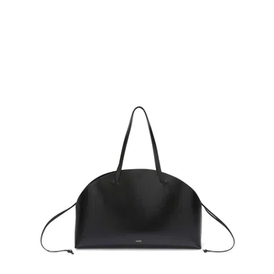 Jil Sander Curved Silhouette Large Shoulder Bag In Calf Leather In Black