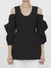 Jil Sander Gathered Cold-shoulder Top With Puff Sleeves