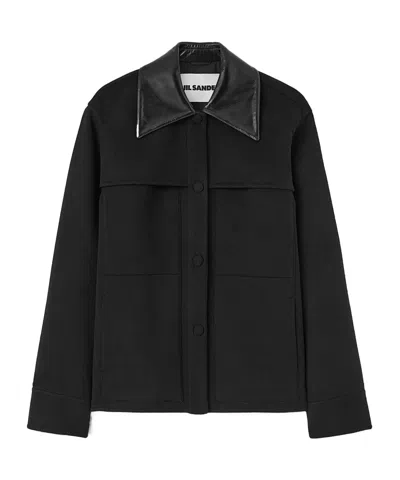 Jil Sander Cutaway-collar Wool Shirt Jacket In Black
