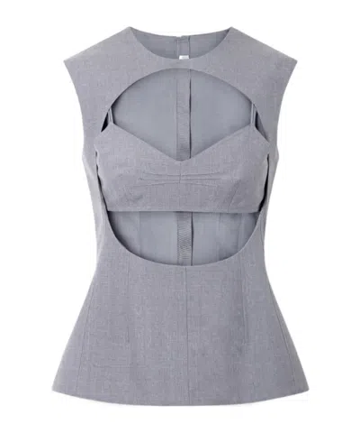 Jil Sander Cut-out Layered Wool Blouse In Gray
