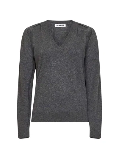 Jil Sander Cut-out V-neck Sweater In Gray