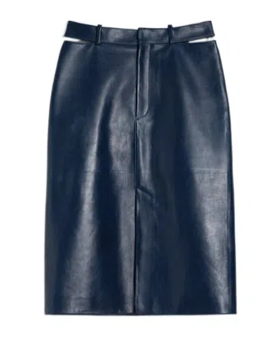 Jil Sander Cut-out Waist Leather Midi Skirt In Blue