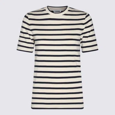 JIL SANDER JIL SANDER DARK BLUE AND WHITE COTTON T-SHIRT