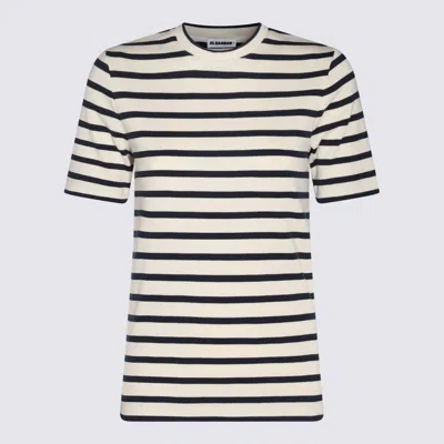 JIL SANDER JIL SANDER DARK BLUE AND WHITE COTTON T-SHIRT