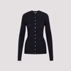 Jil Sander Silk Ribbed Crewneck Cardigan In Dark Blue