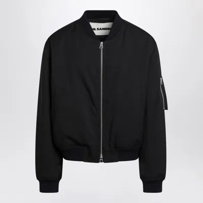 JIL SANDER DARK BLUE ZIPPED BOMBER JACKET
