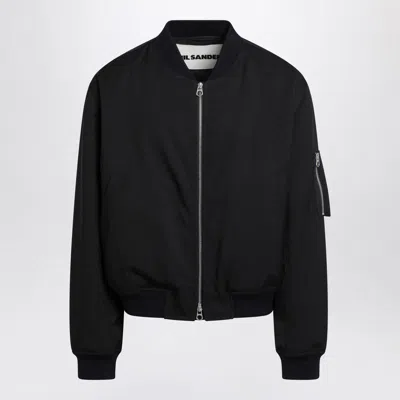 Jil Sander Dark Blue Zipped Bomber Jacket In Black