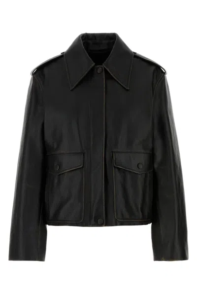 Jil Sander Leather Jacket Featuring Collared Design And Epaulettes In Black