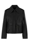 Jil Sander Leather Jacket Featuring Collared Design And Epaulettes In Black