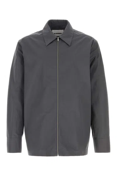Jil Sander Poplin Shirt Collar Design Long Sleeves In Gray