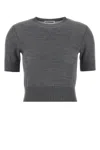 Jil Sander Ribbed Hem And Cuff Wool Crew Neck Top In Gray
