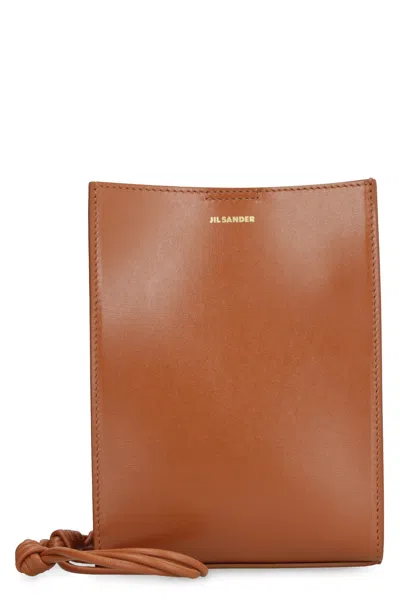 Jil Sander Dark Pink Leather Small Tangle Shoulder Bag In Brown
