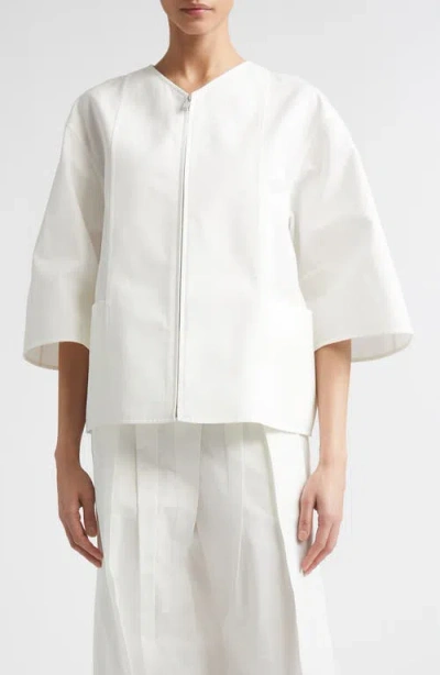 Jil Sander Darted Sleeve Cotton & Silk Poplin Zip Jacket In Neutral