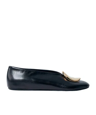 Jil Sander Decorative-plaque Ballerina Shoes In Black