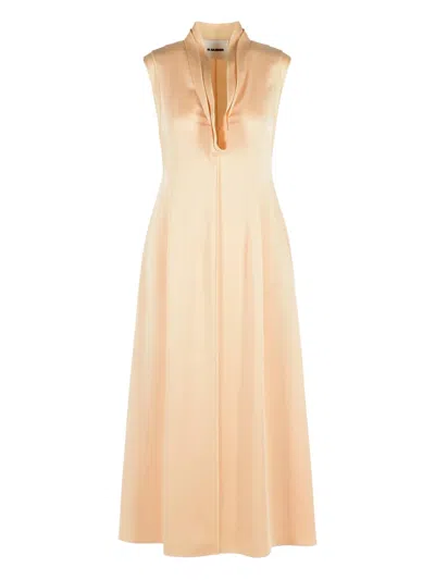 Jil Sander Sleeveless Maxi Dress Pleated Detail In Orange