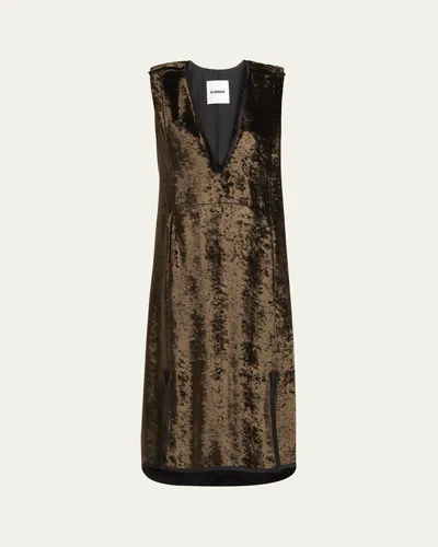 Jil Sander Deep V Neckline Straight Volume Dress In Brown