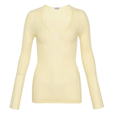 Jil Sander Deep V-neck Long Sleeve Jumper In Yellow