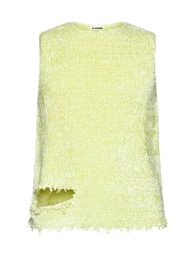 Jil Sander Destroyed Chenille Vest In Verde