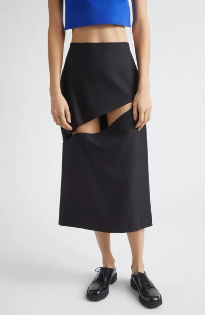 Jil Sander Diagonal Slash Wool & Mohair Midi Skirt In Black