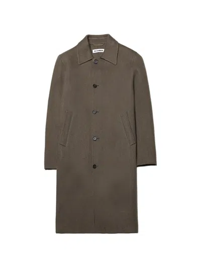 Jil Sander Diagonal-weave Single-breasted Coat In Green