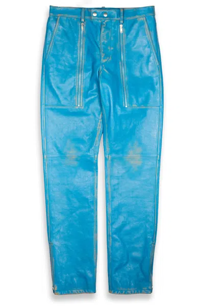 Jil Sander Distressed Leather Biker Pants Neptune Blue