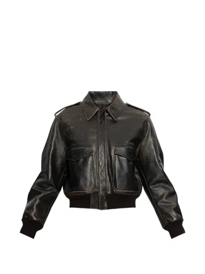 Jil Sander Distressed Leather Jacket In Black
